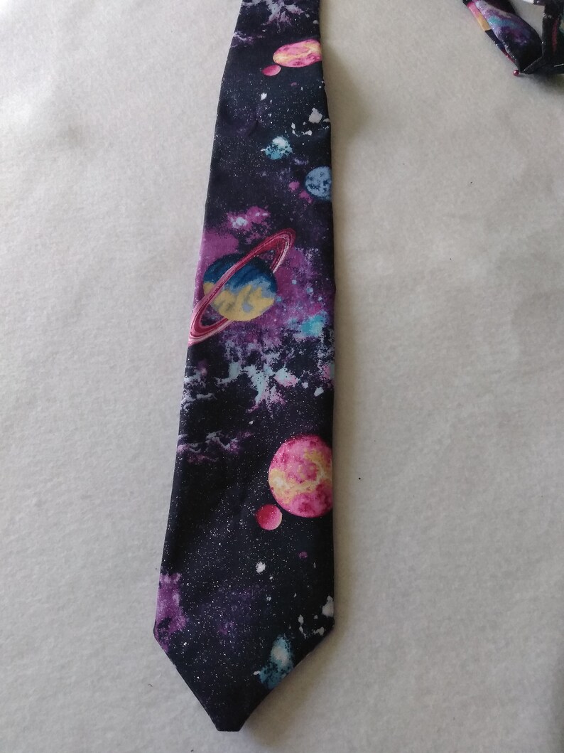 Stocking Stuffer Men/'s Necktie Prom Birthday Tie Solar System Anniversary Glitter Gift for him Planets Christmas Space Astronomy