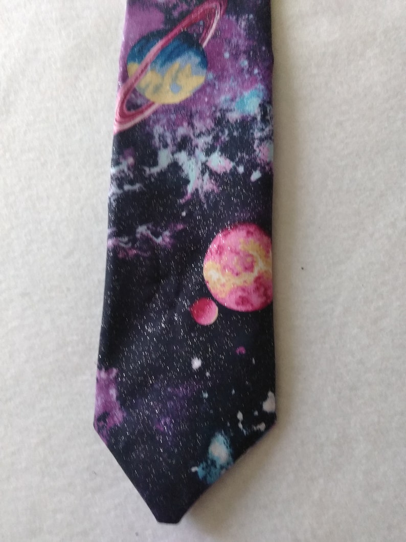 Stocking Stuffer Men/'s Necktie Prom Birthday Tie Solar System Anniversary Glitter Gift for him Planets Christmas Space Astronomy