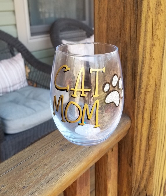 cat mom wine glass
