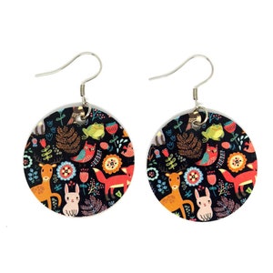 Animal Kids Girl Contemporary handmade paper earrings, geometric dangle earrings, multicolor layered paper jewelry Unique lightweight circle