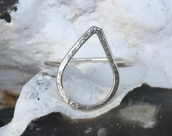 Drop ring, Teardrop silver silver ring, pointed silver ring,open silver drop ring