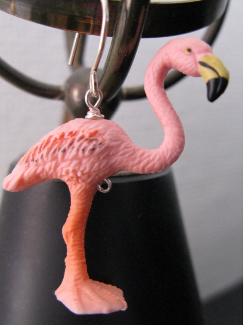 Flamingo Silber Ohrringe,Flamingo Schmuck,Tier Ohrringe,Silber Ohrringe,Hängende Ohrringe,rosa ohrringe,pinky Ohrringe,geschenke für Frauen Bild 3