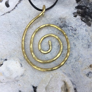 Swirl brass pendant,wave brass necklace,brass Viking necklace,hammered brass spiral pendant