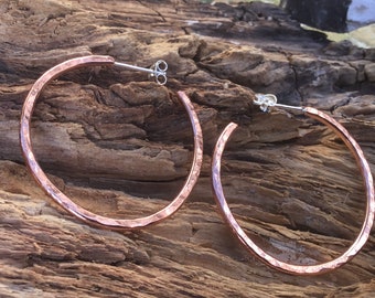 Big hoop earrings,creole copper earring, creole copper studs, hammered earrings,Valentine earrings