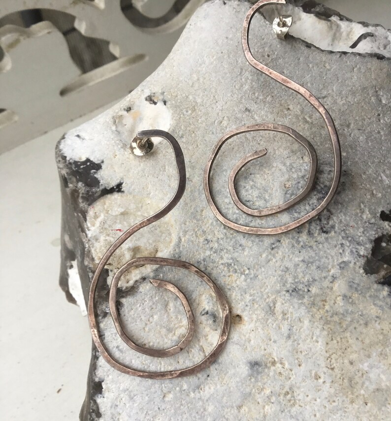 spiral silver earrings hammered Swirl silver earrings ocean silver earrings