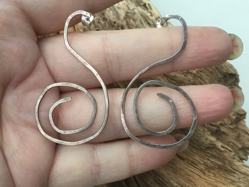 spiral silver earrings hammered Swirl silver earrings ocean silver earrings
