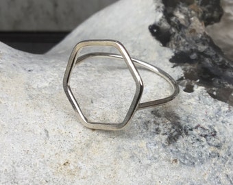 Offene Hexagon Silber Ring, Sechseck Ring, Waben Silber Ring, Biene Ring,Gehämmert Silber Ring,Schlicht Ring