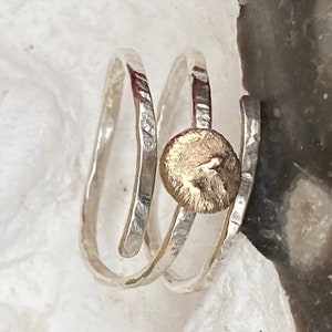 Anneau triple pile, anneau en bronze et en argent, anneau en argent torsadé, anneau en spirale martelé, anneau en laiton de pouce, anneau de fil denveloppe image 8