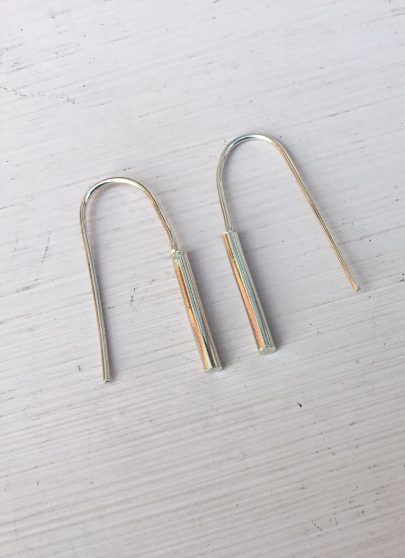 Long Line silver earrings, Bar silver earrings,straight line earrings,dangle earring, Minimalist earrings image 7