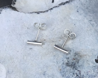 Bar earrings, t earrings,  silver Bar earrings,Straight line silver studs, Minimalistic silver studs