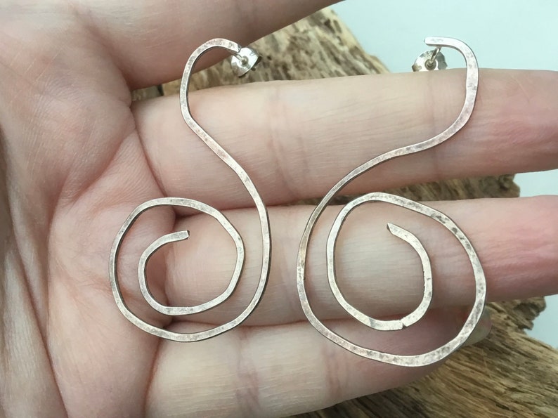 spiral silver earrings hammered Swirl silver earrings ocean silver earrings