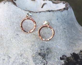 Open circle copper studs, Men copper studs,copper hoop earrings, copper circle earrings