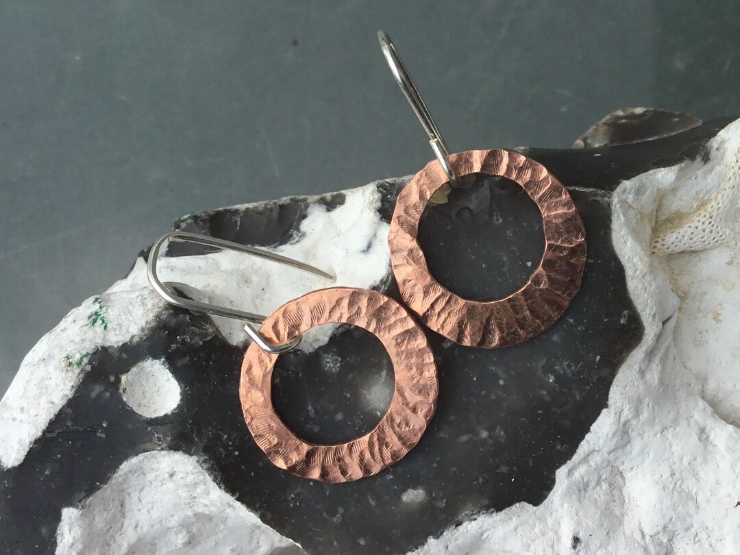 Hammered Copper Hoops,circle Copper Earrings, Hammered Copper and