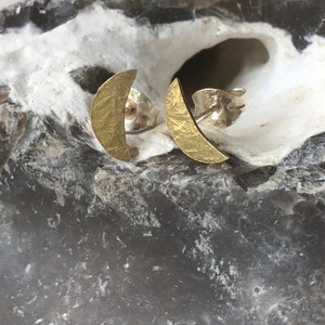moon brass earrings,crescent studs,Half moon earring, men brass studs,Half circle studs.
