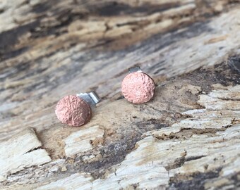 Copper plate studs, Copper dot studs, Men copper earrings, Silber and copper earrings