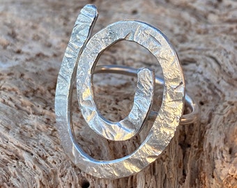 Grote spiralen zilveren ring, golf zilveren ring, oceaan zilveren ring, surfer ring, Swirl ring