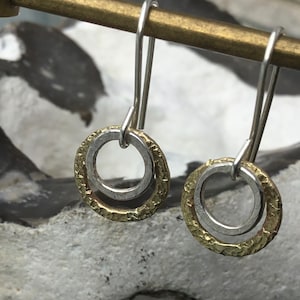 2 Huggie earrings, Double circle earrings,2 hoop silver earrings