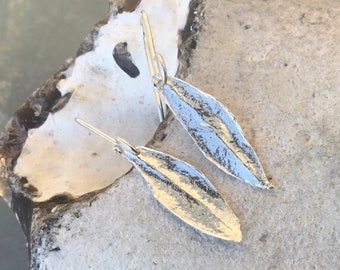 leaf silver earrings, silver leaf earrings,Fine silver earrings
