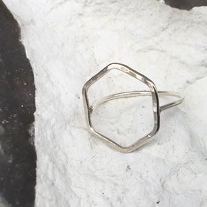 Hexagon silver ring,open honeycomb ring,Six Polygon ring,geometric ring