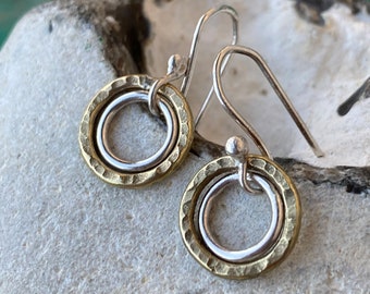 Double Huggie earrings, Double circle earrings, 2 hoop earrings