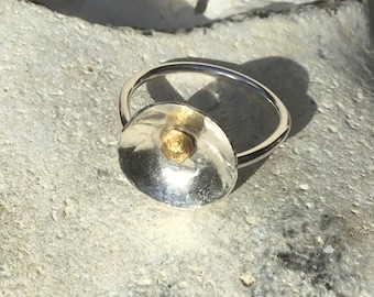 Dome silver ring,bowl silver ring,Disc ring,Messing dot ring,hammered disc silver ring,Wedding Ring