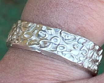 Art Clay Silver Ring, Animal pattern ring,brutlist silver ring,Men silver ring, textured wide band ring