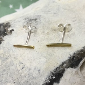 Brass line studs, Bar brass earrings,line brass earrings, Line studs,Everyday silver earrings, minimalist studs,Parallel studs image 2