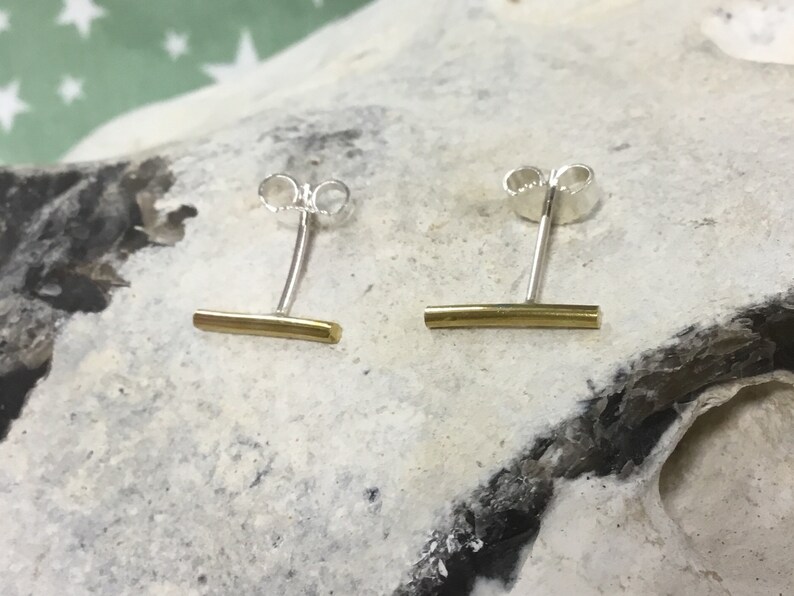 Brass line studs, Bar brass earrings,line brass earrings, Line studs,Everyday silver earrings, minimalist studs,Parallel studs image 2