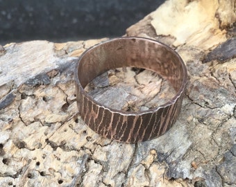 Cigar band ring,viking ring,wood structure ring, brutalist copper ring,wide band ring,Anniversary ring