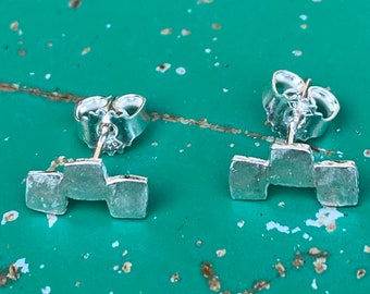 Square silver studs, rectangle earrings,hammered square earring,Men silver studs,handmade earrings 1.1cm x 1.1 cm