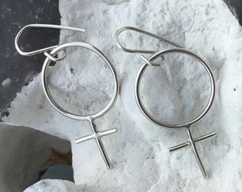 Female Symbol silver earrings, Venus Symbol earrings,Gender Symbol earrings, Venus Symbol earrings,Feminist earrings,Sex sign earrings