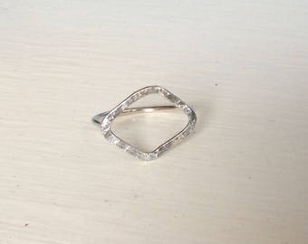 square silver ring, open square ring,hammered silver ring, Handmade silver ring