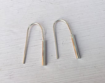 Long Line silver earrings, Bar silver earrings,straight line earrings,dangle earring, Minimalist earrings