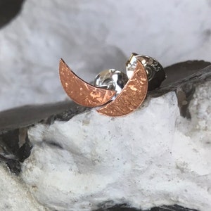 Moon copper  earrings, crescent copper studs,  Half moon earring,Copper studs,Half circle studs