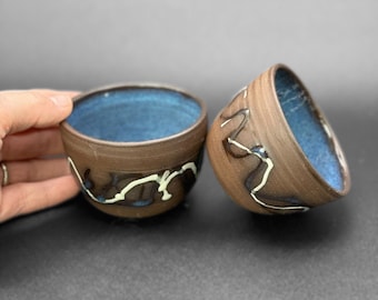 Set of Prep Bowls-  Small Bowls Blue Interior  - Small Pottery Bowl s- Handmade Contemporary Bowls - Stoneware  Bowls