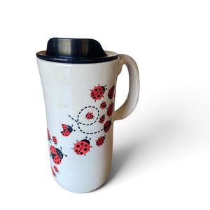 Handmade Ladybug Travel Mug - Pottery Coffee Mug - 16-Ounce Ceramic To-Go Cup
