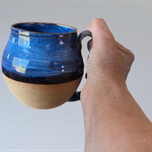 Large Blue and Speckled Stoneware Mug – 18 oz Handmade Ceramic Coffee Mug –  Clay Pottery Tea Cup – Colorful Stoneware Gift