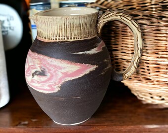 Large Agateware Carved Pitcher: Handcrafted Nerikomi Margarita Pitcher for Stylish Entertaining