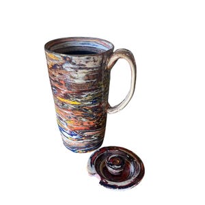 Handmade Ceramic Travel Mug – 16 oz Stoneware Tumbler with Locking Ceramic Lid – marbled clay design