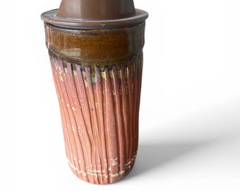 Handmade Agateware Travel Mug - Carved Pottery Coffee Cup, Hand Thrown Stoneware Commuter Tumbler (AG-8)