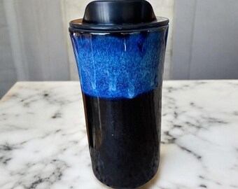 Handmade Blue and Black Waterfall Travel Mug - Porcelain -  Travel Coffee Cup -  Travel Mug - Pottery Mug - Coffee Mug