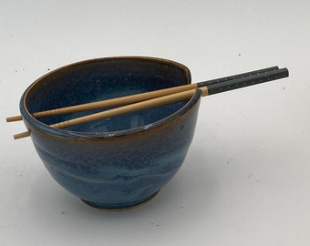 Small Blue Ramen Bowl with coordinating Chop Sticks