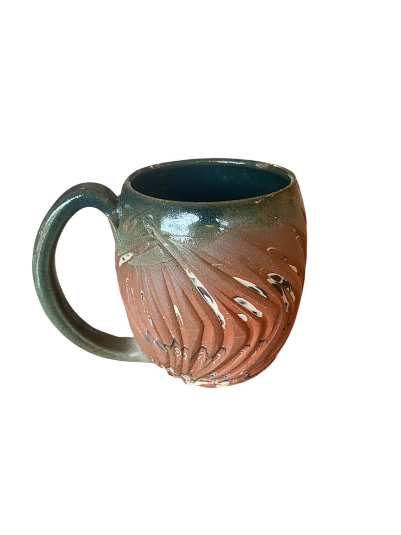 Red and Black Carved Agateware 16ounce Coffee or Tea Mug Handcrafted