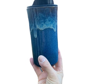 Large Blue Waterfall Travel Mug - Pottery Mug -  Coffee Mug - To Go Cup