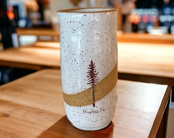 Handmade 6-Ounce Speckled Stoneware Creamer - Glazed in Bright White with Douglass Fir Tree Art - Art Your Coffee or Tea Ritual