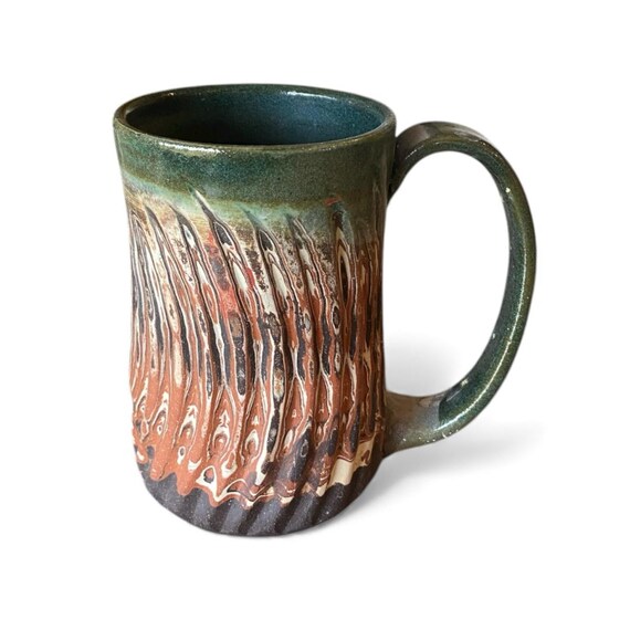 Handmade Agateware 14-ounce Coffee Mug: Carved Stoneware With Sage Glaze  (C-37) - Etsy