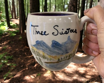 Large Handpainted Mug with The Three Sisters Mountains