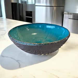 Agateware Large Handmade Pottery Bowl - Sage Salad Bowl - Marble Serving Bowl - Stoneware Serving Bowl - Large Ceramic Pottery Bowl