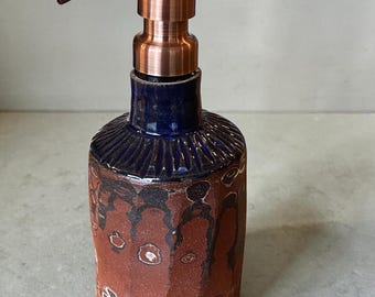 Agateware Soap Bottle Dispenser - Handmade Kitchen Soap & Lotion Pump - Unique Pottery Bathroom Decor (SD6)