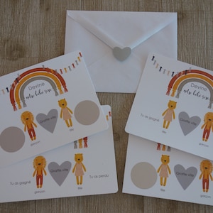 CARTE À GRATTER BOHO, annonce sexe bébé, carte surprise, connaitre sexe de bébé, activitėe pour shower de bébé
